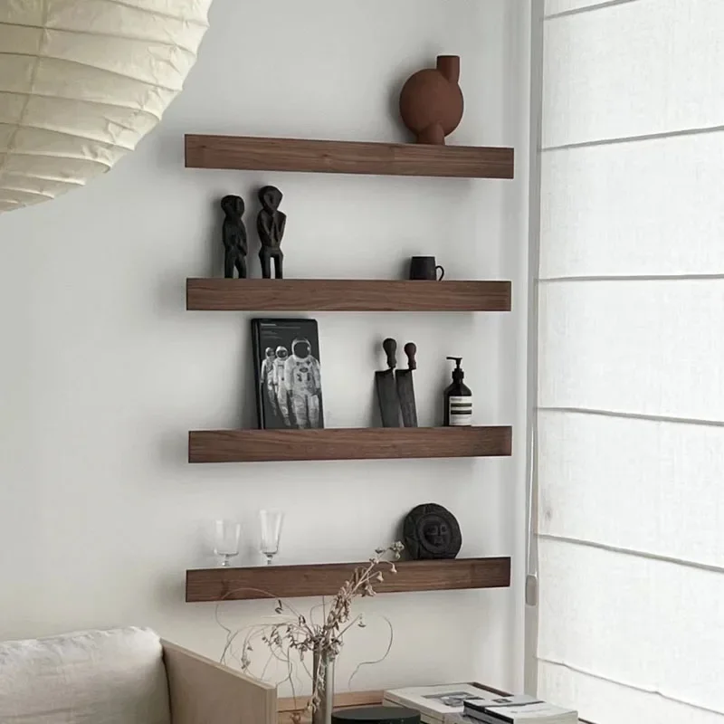 Wall baffle storage shelf bookshelf living room bedroom solid wood display shelf