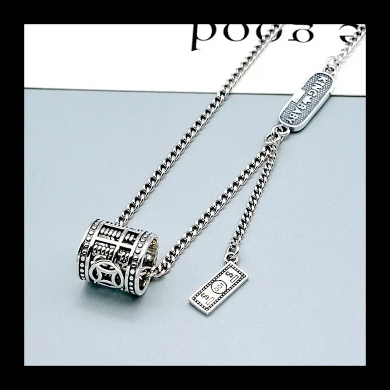 

Necklace Female Korean Version Retro Niche Design Fortune Rolling Money Abacus Letter Collarbone Chain Jewelry
