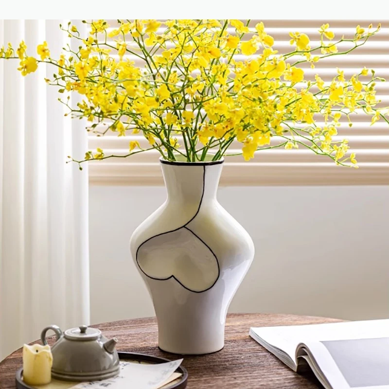 Modern Minimalist Abstract Art Vase Ceramic Flower Ware Dried Flower Flower Arrangement Vase Living Room Aesthetic Decoration