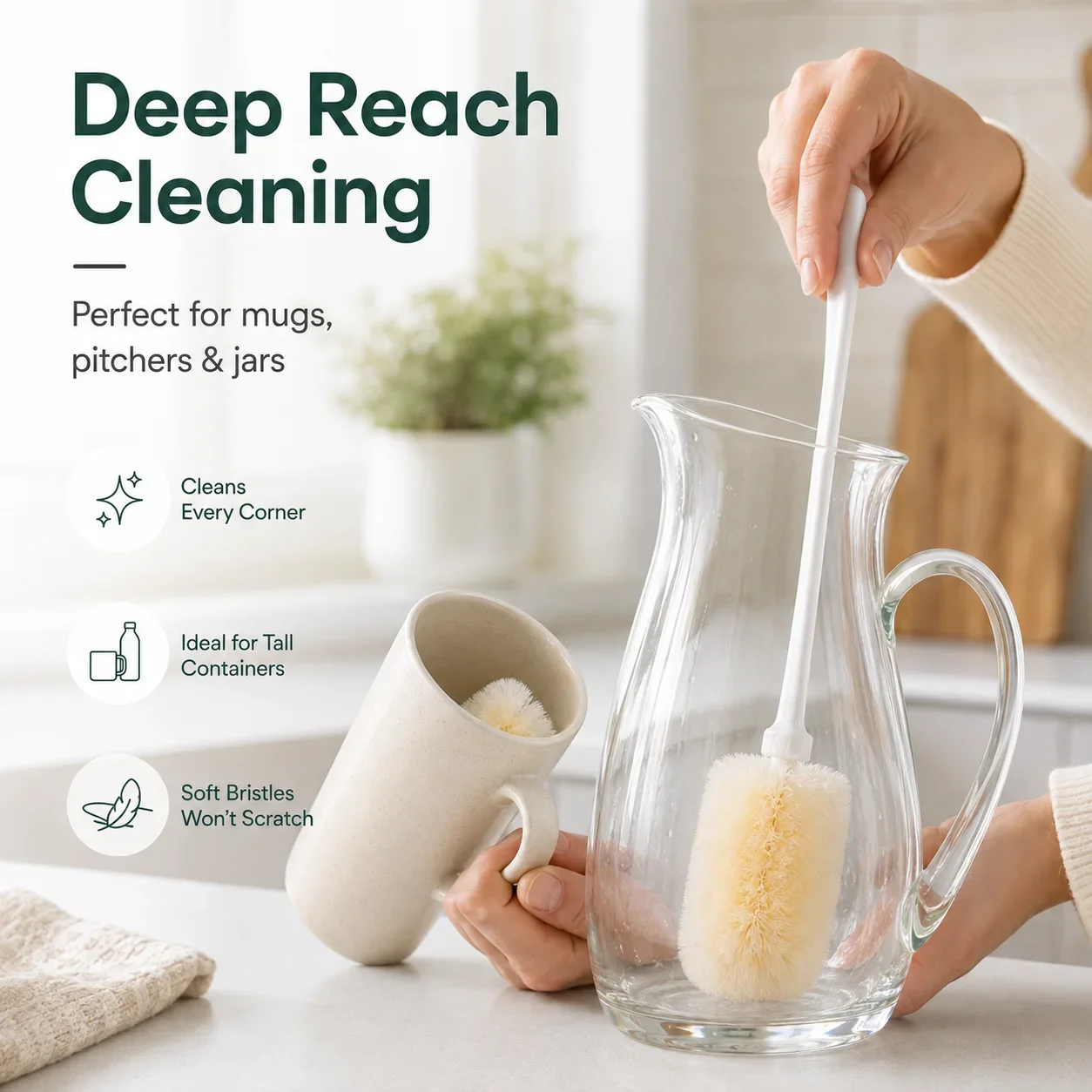Nylon Cup Brush with Long Handle, Plastic Bottle Scrubber, Kitchen Bottle Cleaning Brush for Narrow Openings