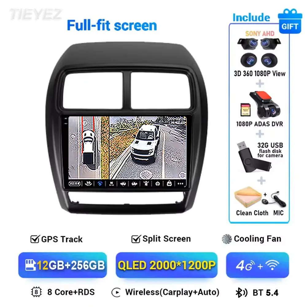 Voor Mitsubishi ASX 1 2016-2023 Android 15 Linksgestuurde Carplay Auto GPS Autoradio Navigatie Multimedia Video speler 4G BT