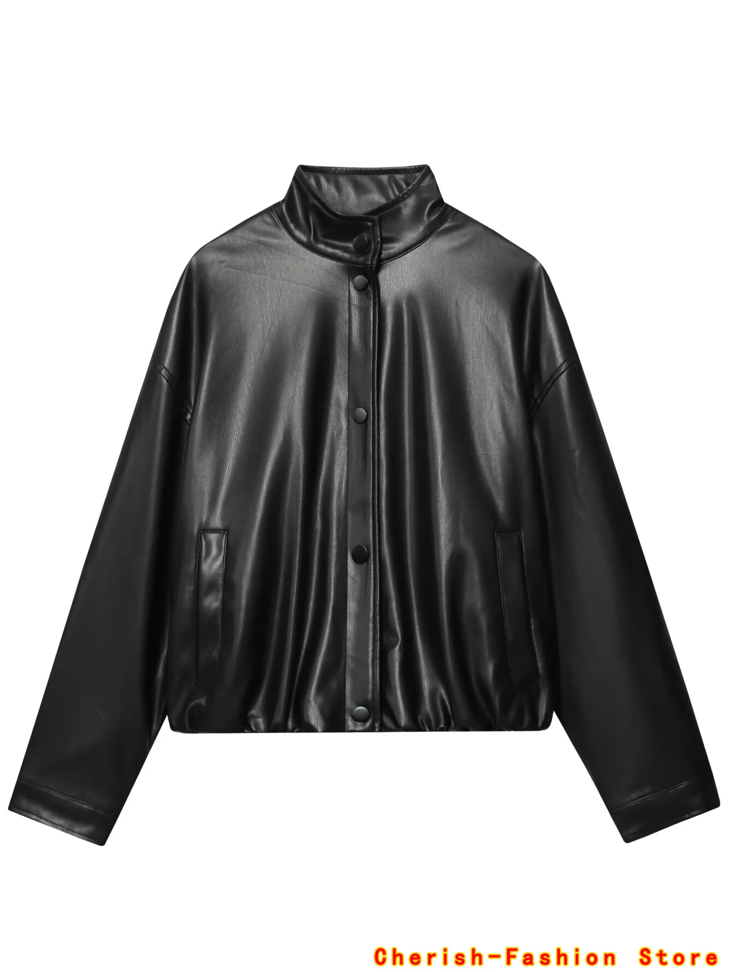 Neue Mode Straße Pendeln Dame Tops Frauen 2025, Herbst Marke Neue Leder Pilot Jacke Stehkragen Zipper Lange Lose Outer