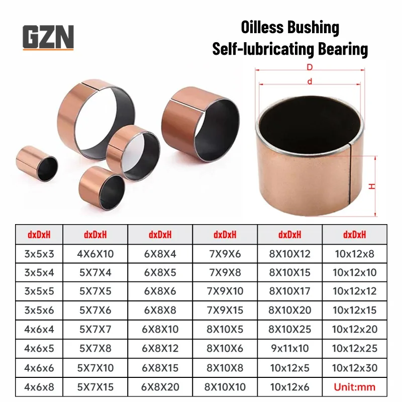 10PCS Composite Copper Sleeve Oil-free Self-lubricating Bearing Inner Diameter 3 4 5 6 7 8 9 10mm Copper Bushing