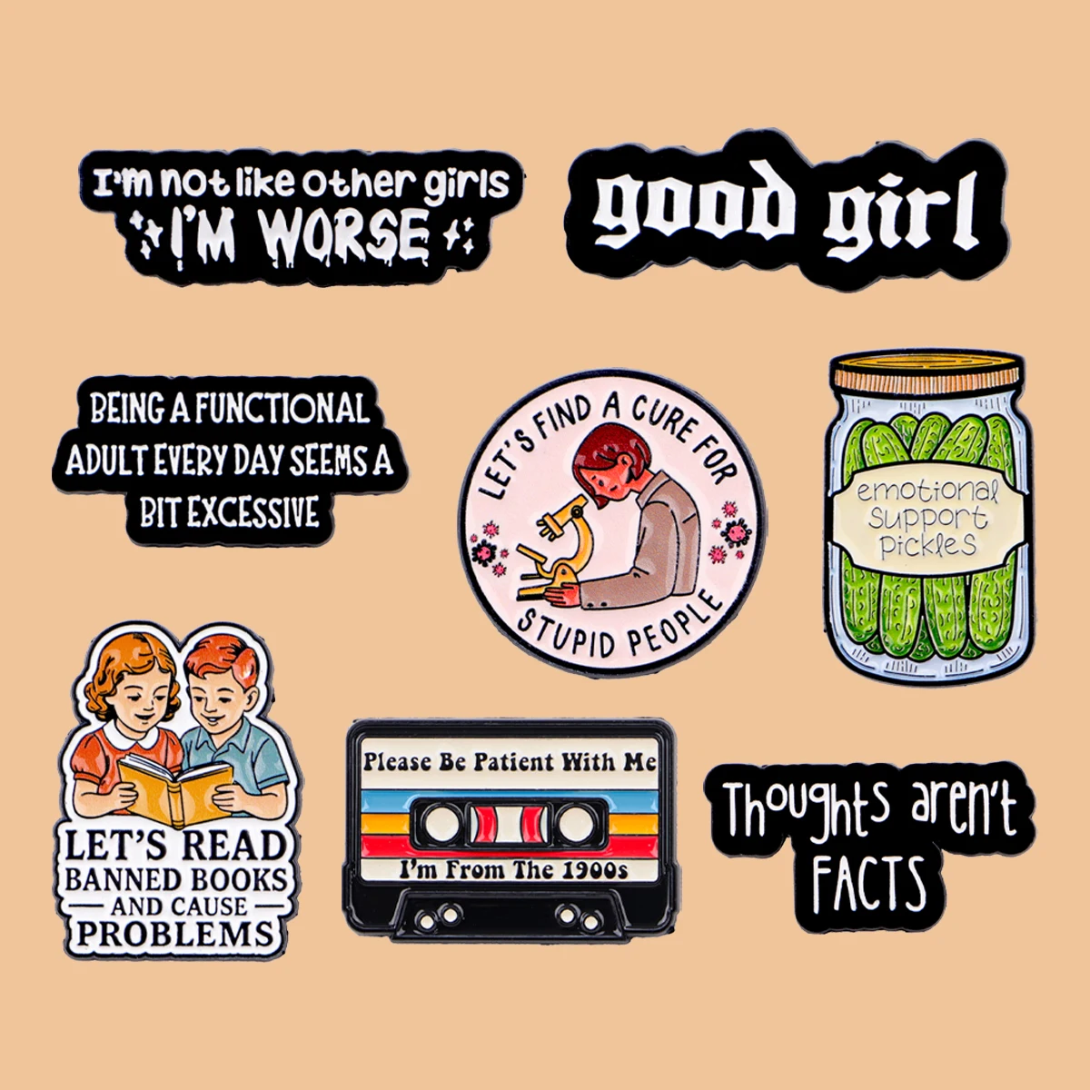 "فتاة جيدة" يقتبس المينا دبوس التلبيب دبابيس لحقائب الظهر مضحك خمر كاسيت بروش للنساء مجوهرات الأزياء اكسسوارات هدايا #1