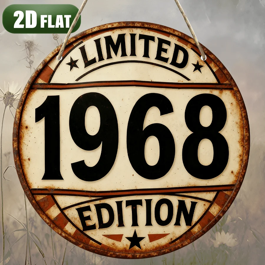 2D Flat, 1pc Vintage 1968 Limited Edition Round Wood Sign - 