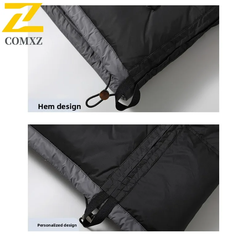 COMXZ Men Down Jacket Classic Hood Commuting Office Windproof Warm Parka Solid Color Hiking Travel Lightweight Winter Down Coat