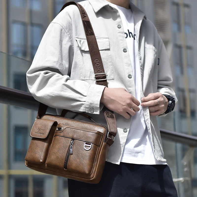 Kangaroo Men Shoulder Crossbody Bag For Husband PU Leather Vintage Business Messenger Tote Bag Male Designer Small Men Handbag