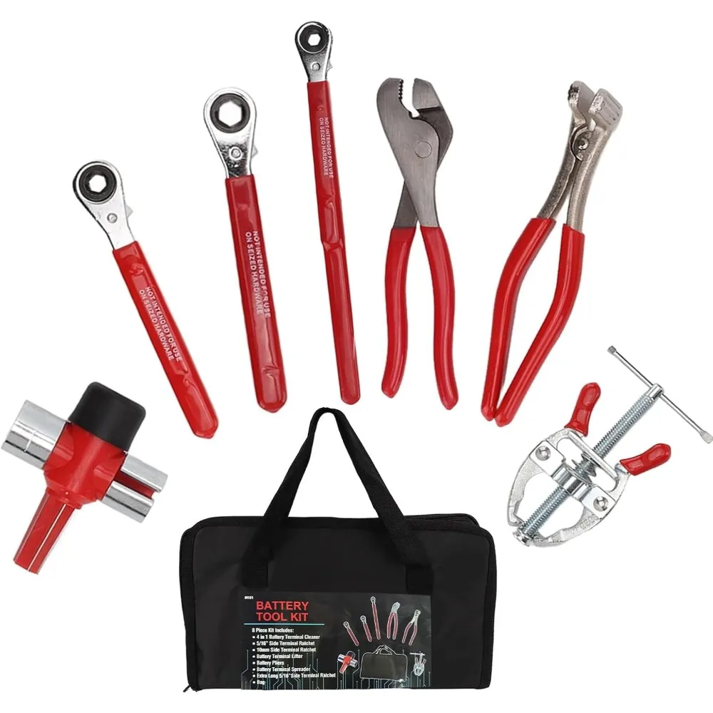 

7pcs Battery Service Kit, Steel Terminal Pliers Wrench Brush Spreader Puller, Battery Maintenance Service Kit for Maintenance au