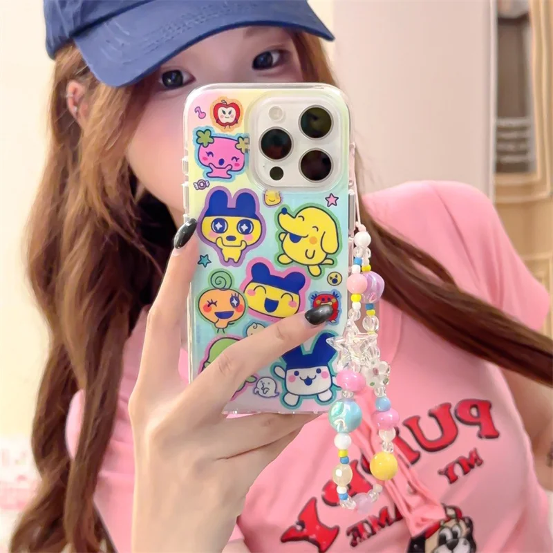 

Kawaii Cartoon Animal Phone Case For iPhone 16 Pro 15 14 13 Pro Max Cover with Chain Air bag Shockproof Cases for 16 Promax Capa