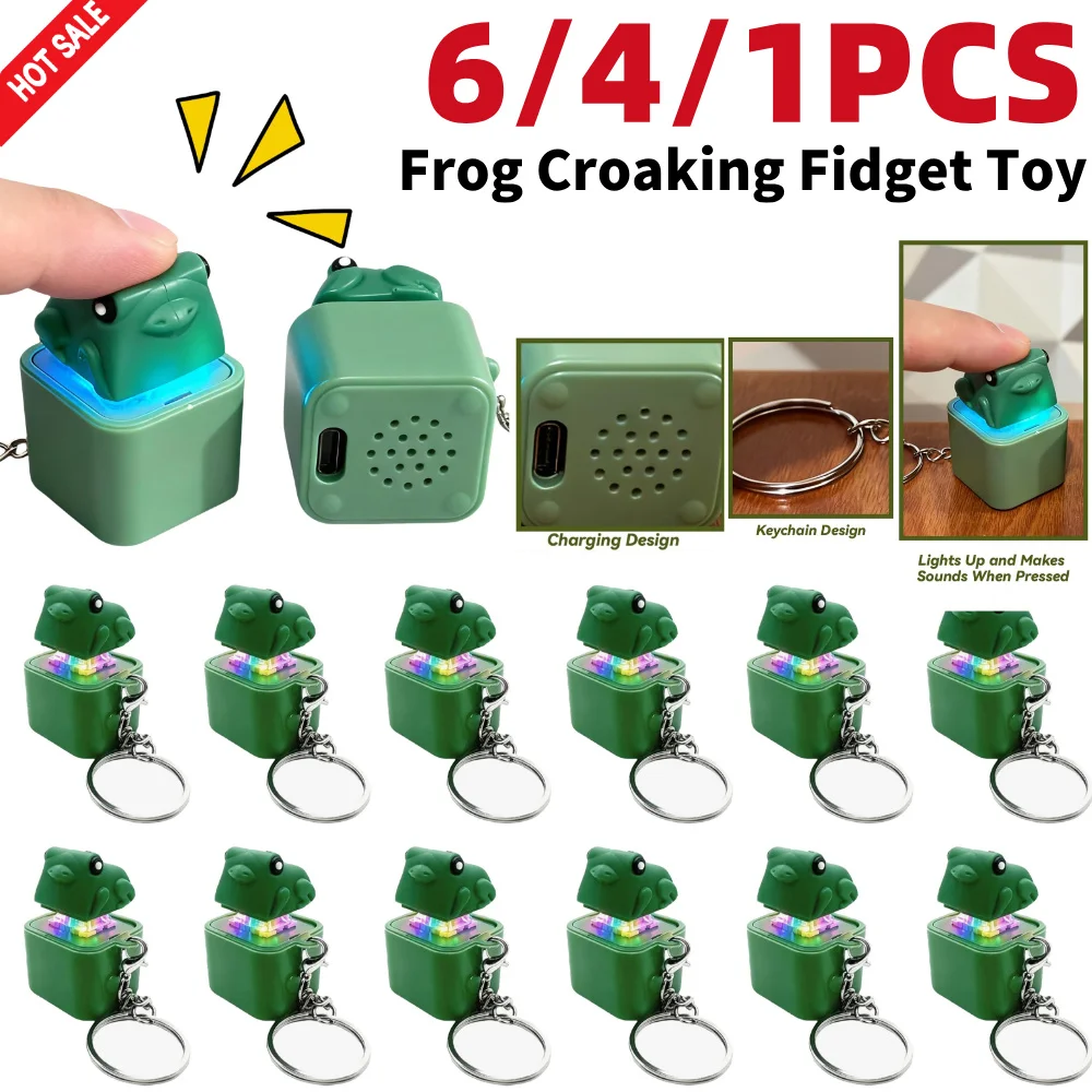 Rechargeable Sound Button Fidget Keychain W/ Sound LED Lights Keyboard Clicker Frog Fidget Toys for Kids Boys Girls Gift