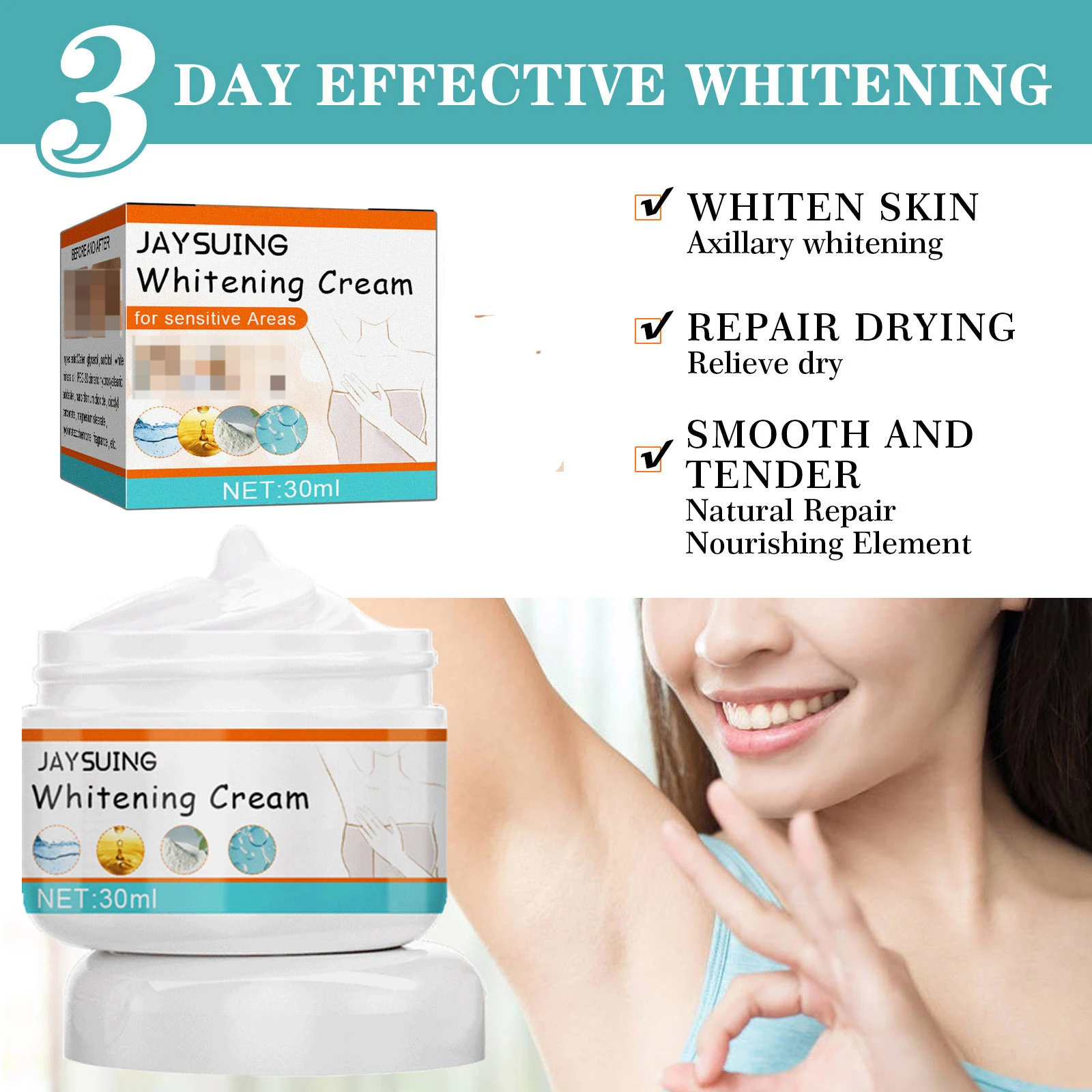 Armpit Whitening Cream Brighten Elbow Knees Joint Bleaching Underarm Fade Hyperpigmentation Melanin Removal Snow Bleach Cream image 4