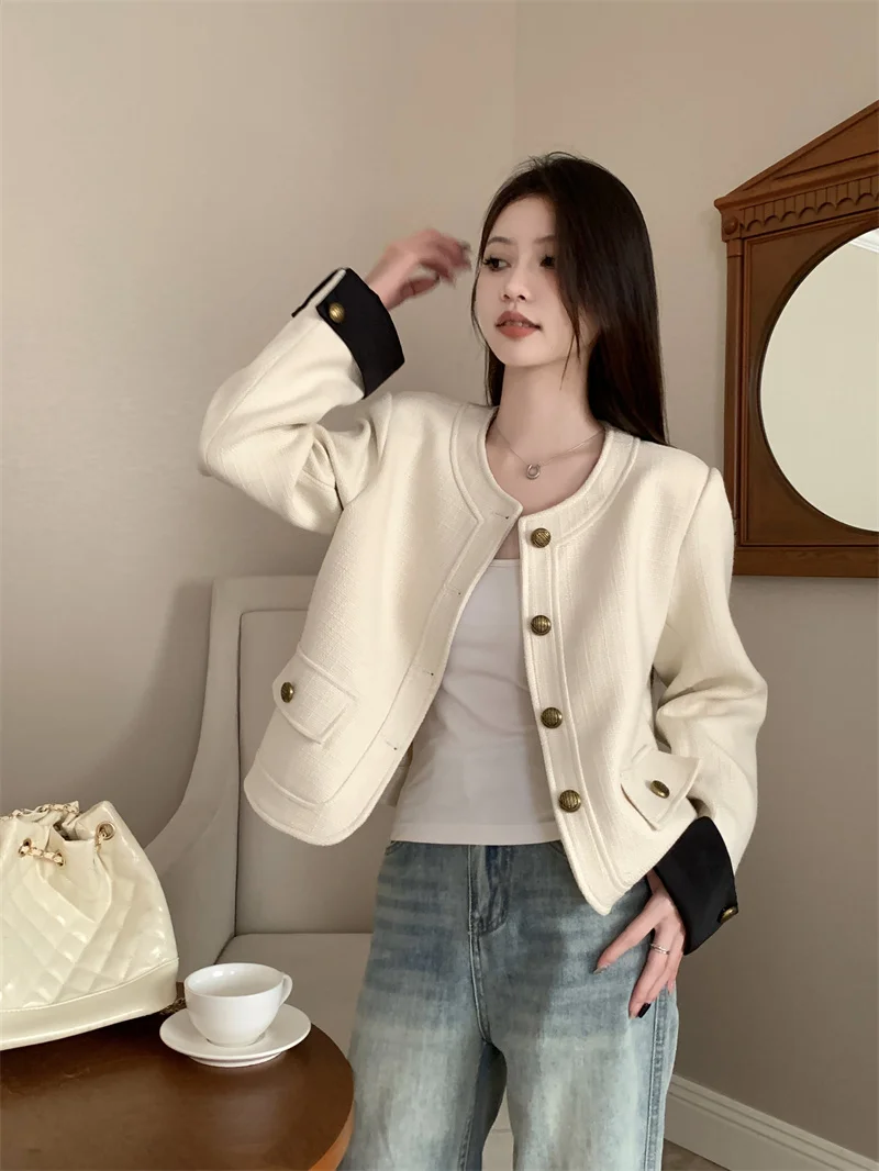 

Fall Winter Vintage Tweed Jacket Women Fragrant Coats Elegant Fashion Outerwears Femme