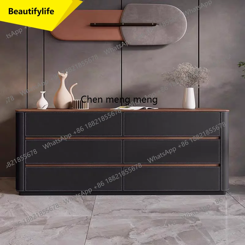 

M07 Italian saddle leather locker designer bedside storage chest solid wood dining side cabinet