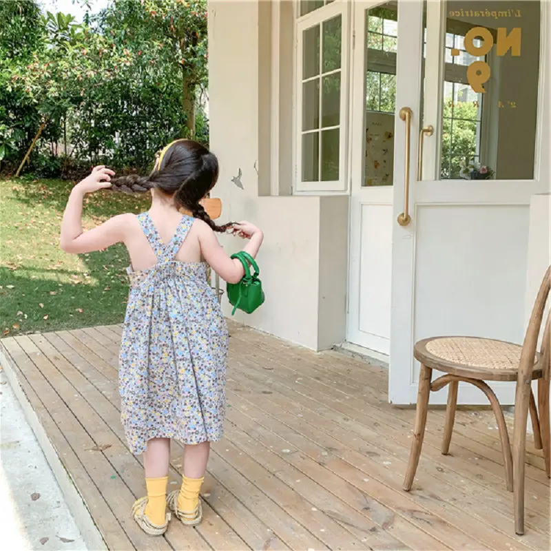 

Girls' floral print backless princess dress26New summer children's clothing wholesale3-8Years Old