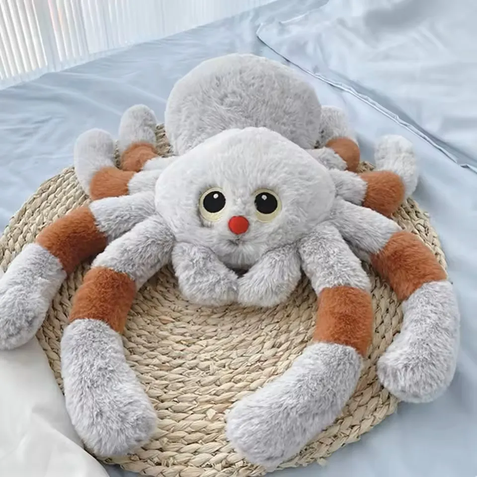 30/50 センチメートルぬいぐるみクモぬいぐるみソフトグレー爬虫類クモ人形おもちゃ赤い鼻大きな目シミュレーションクモのおもちゃの部屋の装飾