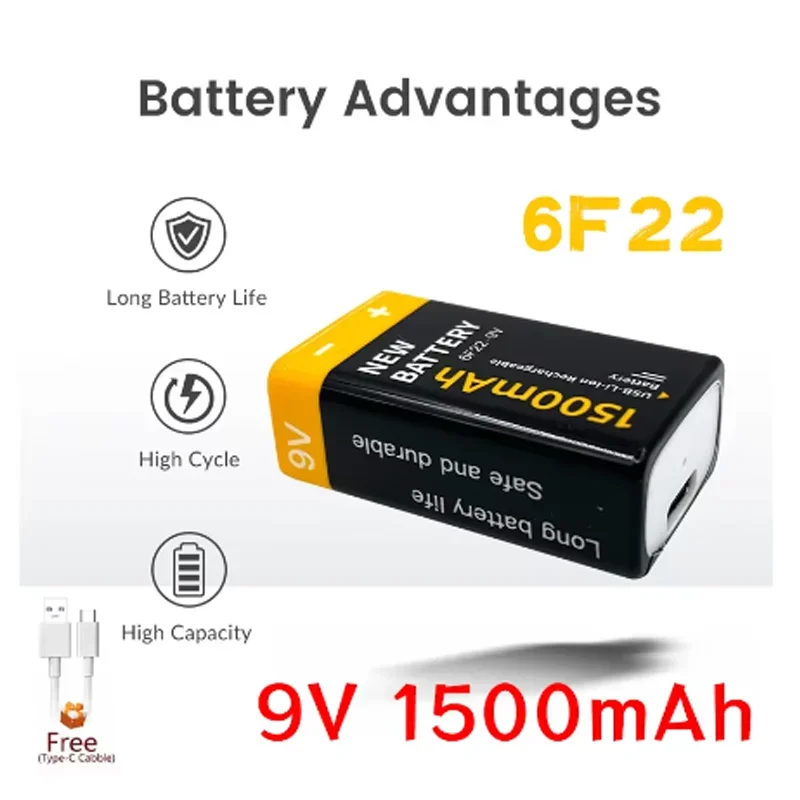 6F22 9V Micro USB Battery 1500mAh Rechargeable Li-ion Lithium Batteries for RC Helicopter Model KTV Microphone Toy Multimeter RC