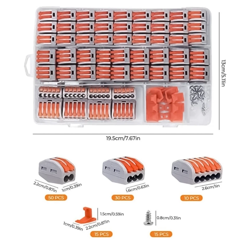 120pcs/set Compact Electrical Wire Connector set Splicing Connector Assortment Multifunctional Wire   Splices Connector Set