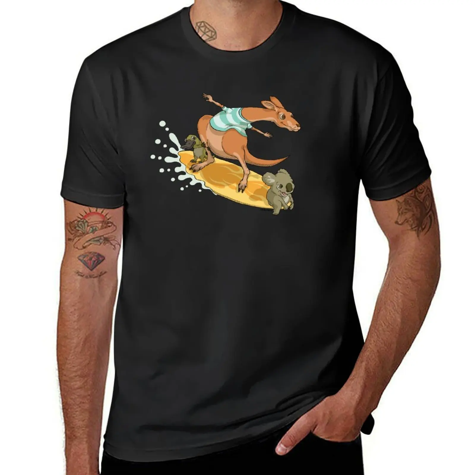 

Surfing kangaroo and friends T-Shirt blanks graphic shirts shirts graphic tee plus size tops plain black t shirts men