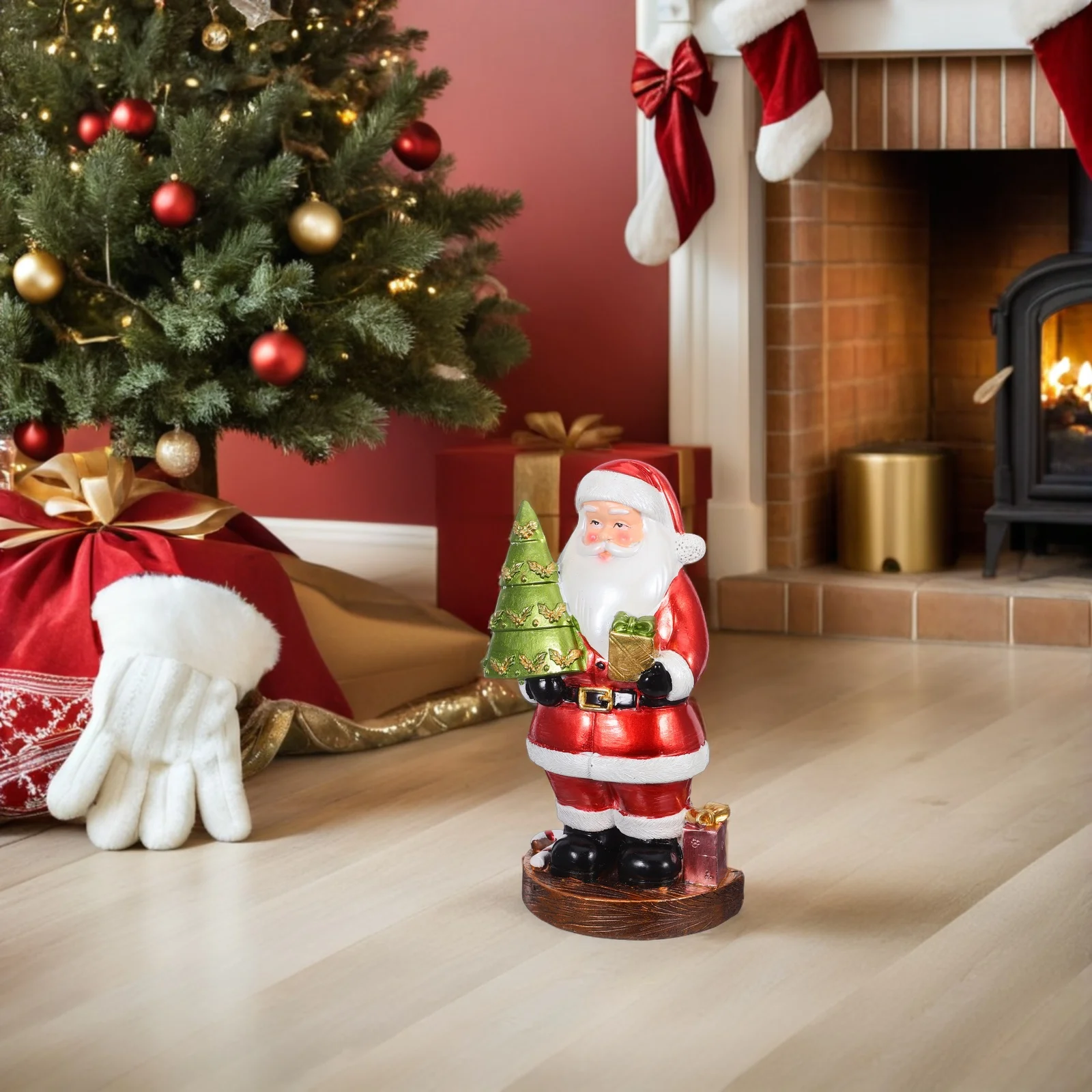 

Small Resin Santa Claus Decor: Detailed Standing Holiday Statue for Christmas Table Mantelpiece Decoration - Unique
