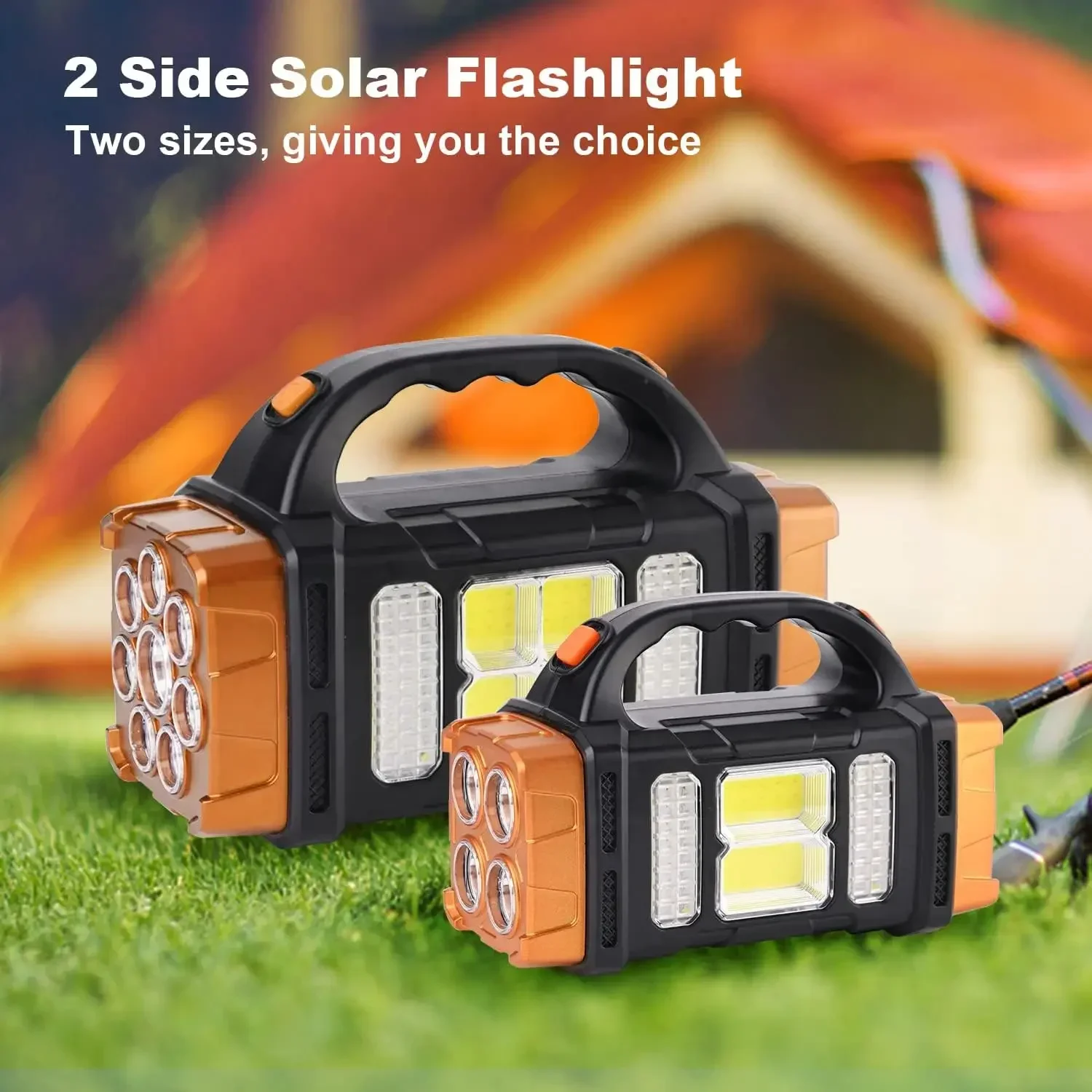 Solar LED Flashlight COB Camping Lantern USB Charging Powerful Torch Light Waterproof Portable Searchlight Power Bank Outdoor