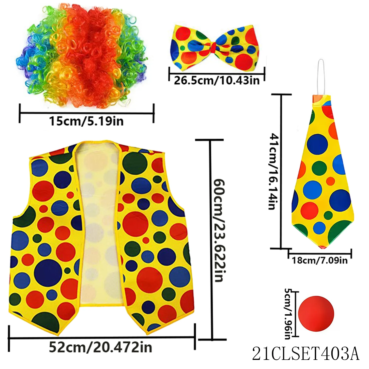 

Аксессуары для костюмов клоуна: взрывной парик, жилет в горошек, галстук-бабочка, галстук и красный нос, подходит для цирковых выступлений.