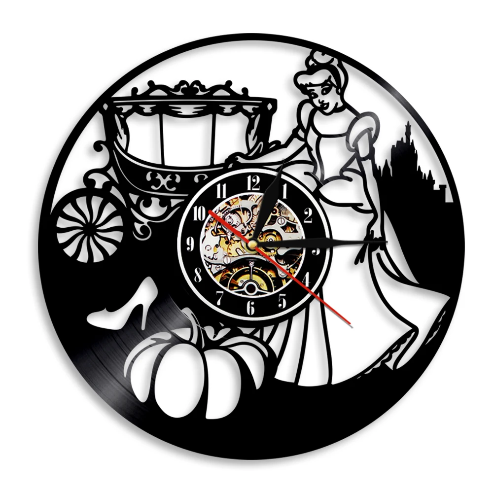 

Princess Cinderella Exclusive Wall Clock Made Of Vinyl Record Classic Fairy Tale Home Decor Silent Wall Clock For Girls Bedroom