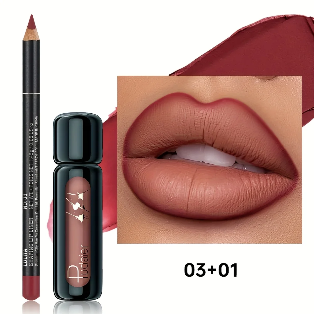 Combinação de delineador labial e lama labial, conjunto de maquiagem labial de veludo fosco à prova d'água de longa duração, presente perfeito para aparência diária e de férias