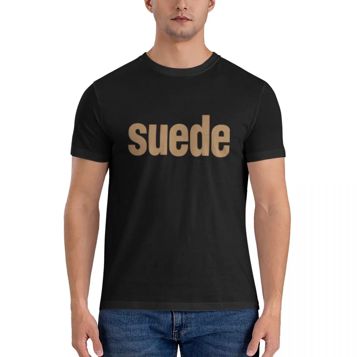 Suede Band Logo Men\'s Basic Short Sleeve T-Shirt