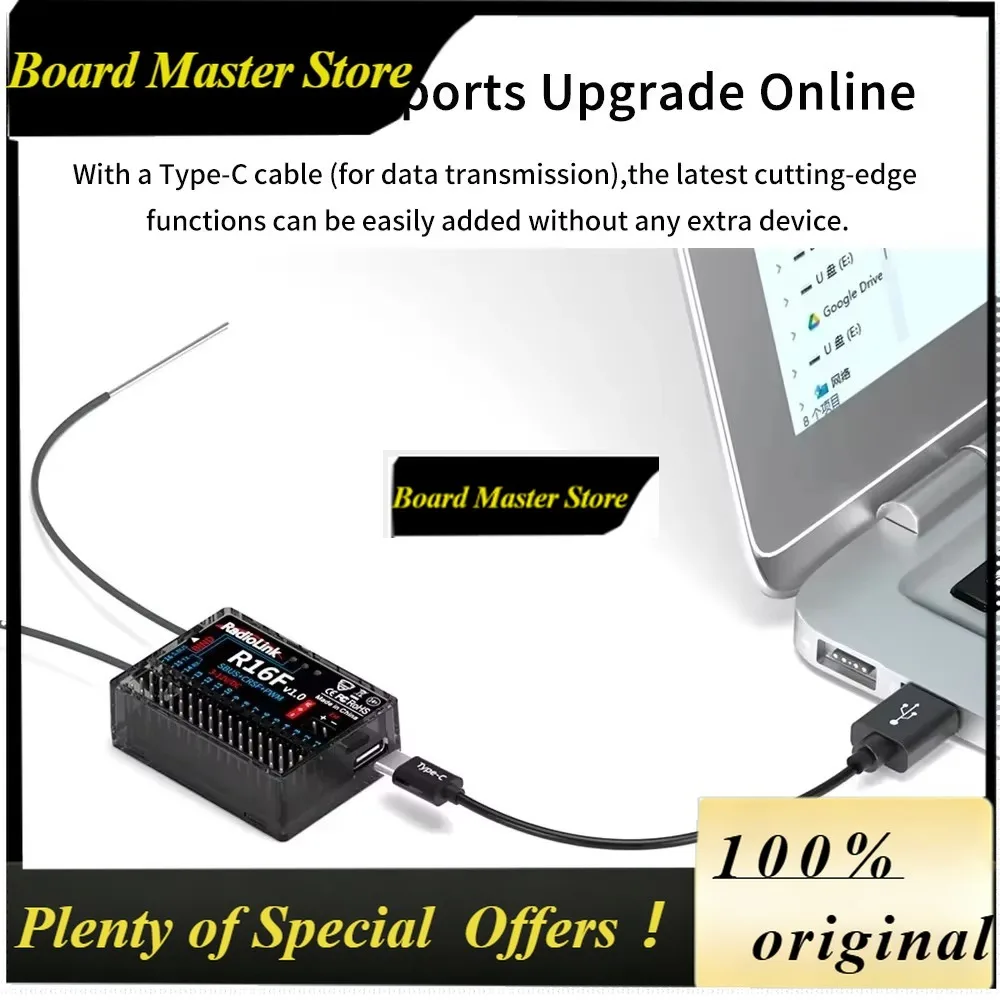 BoMsRadiolink R16F 16 Channle 2.4G Gyro RC Receiver Car Voltage Transmission Telemetry 600m Long Range RX For RC Car Boat Airpla