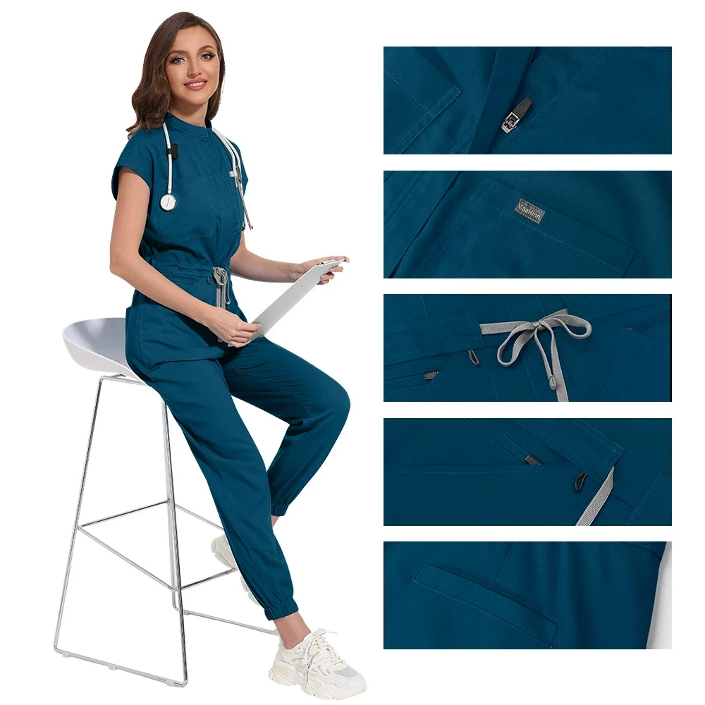Vendita all'ingrosso Abbigliamento medico Scrub Uniforme Donna Manica corta Scrub Tuta Abbigliamento medico ospedaliero Uniformi scrub con tasca