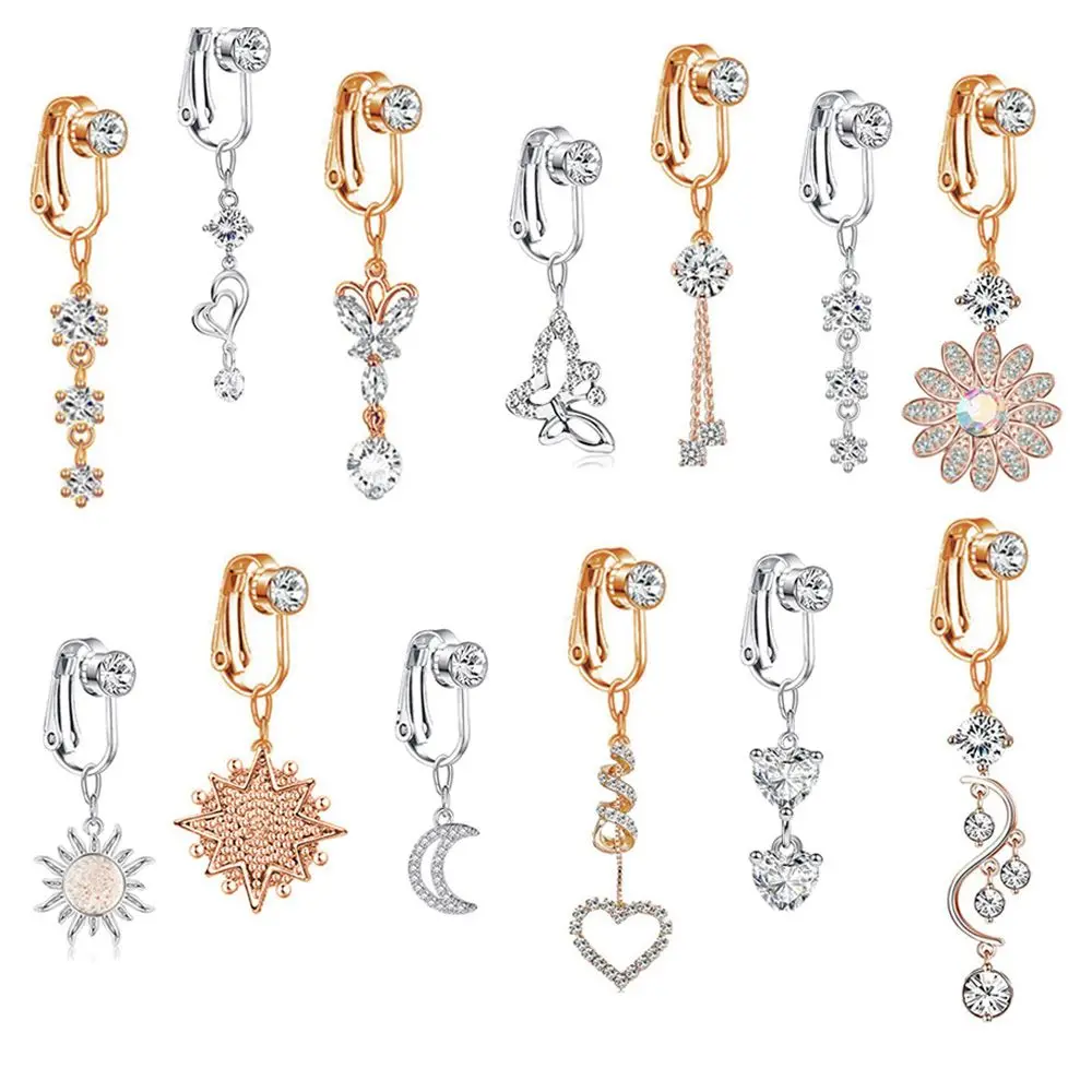 Star Heart Cartilage Clip Faux Piercing Navel Rings Body Jewelry Belly Button Rings Fake Belly Rings Navel Clip on