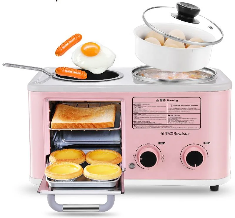 Máquina multifunción para hacer desayuno con horno tostado, sartén, caldera, vaporizador, máquina de desayuno 4 en 1