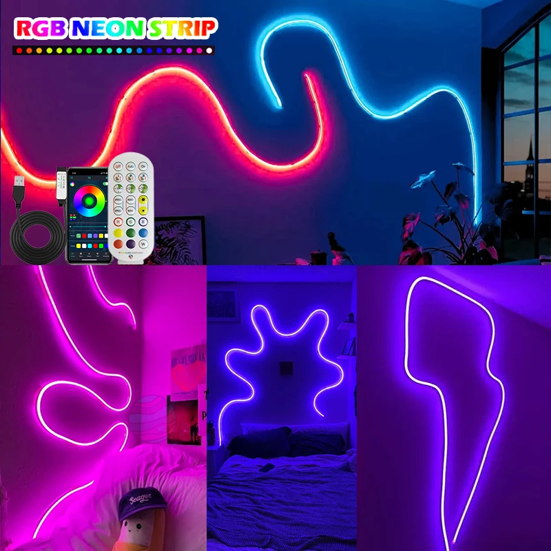 1M-5M RGB Neon LED-Streifen, App-gesteuerte Flexible Beleuchtung für DIY Schlafzimmer- und TV-Hintergrundbeleuchtung