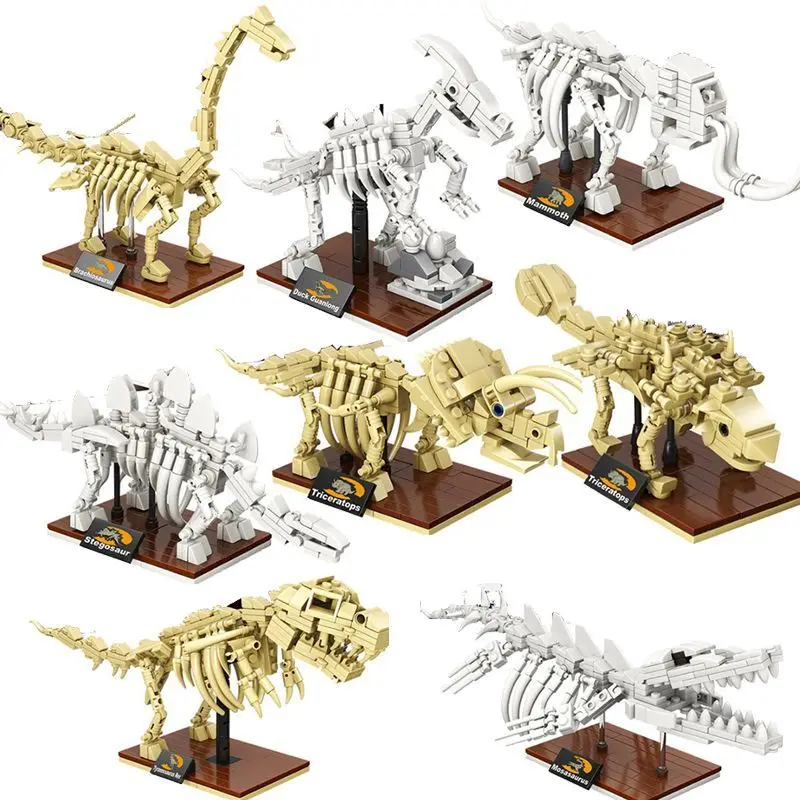 Jurassic dinosaur world Tyrannosaurus Rex fossil skeleton model children's diy assembled educational building blocks toy gift