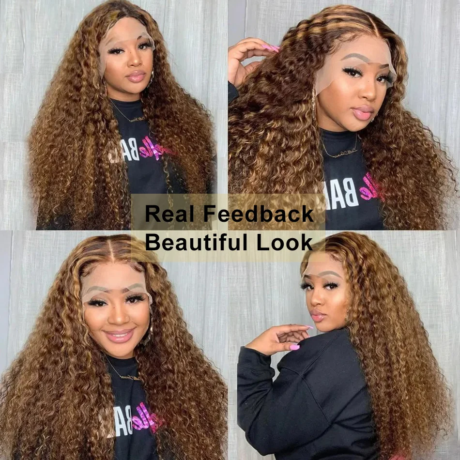 250% 13x6 Glueless Highlight Wig Human Hair Honey Blonde Lace Front Wigs For Women Curly Deep Wave Lace Frontal Human Hair Wig