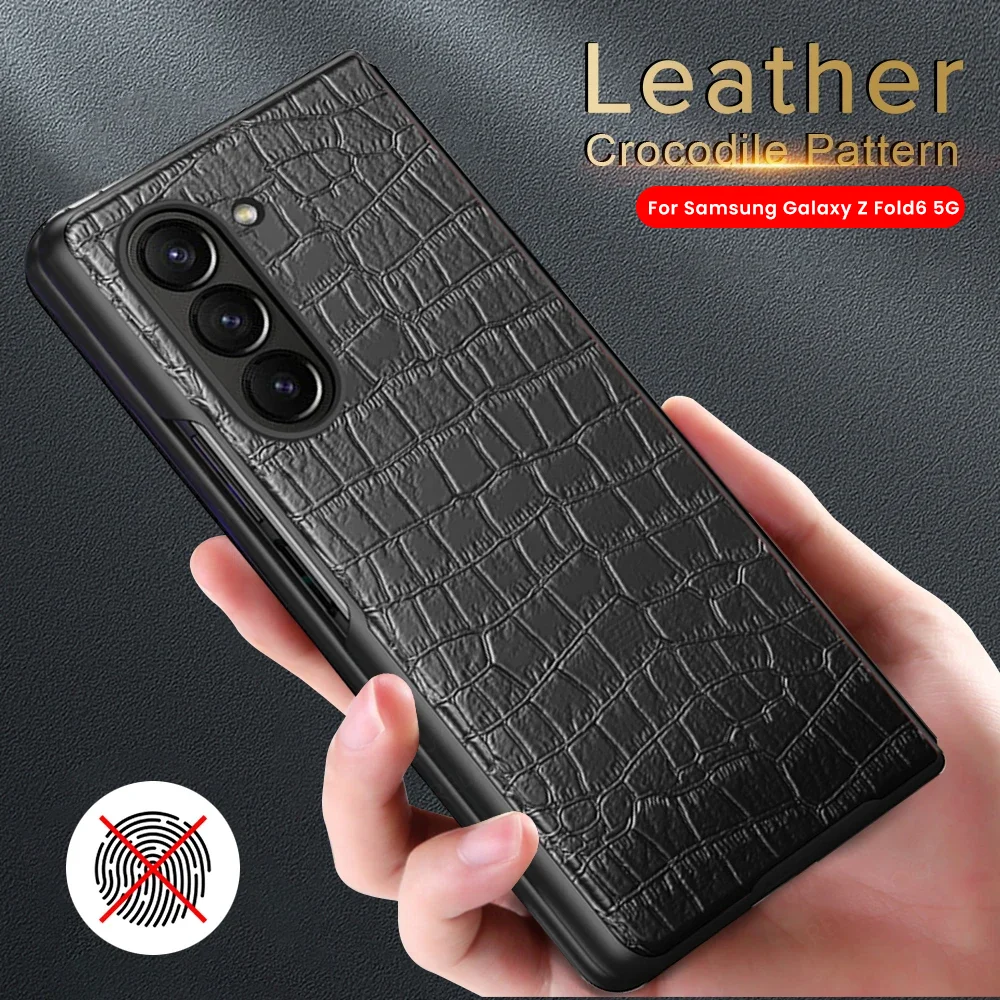 Luxury Crocodile Pattern Leather Case For Samsung Galaxy Z Fold6 5G Fold 6 Hard PC Frame Shockproof Coque Sumsung ZFold6 ZFold 6