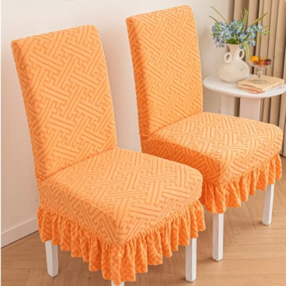 Twill Skirt Edge Chair Covers Jacquard Universal Seat Covers Soft Home Decor Dining Chair Protector Household