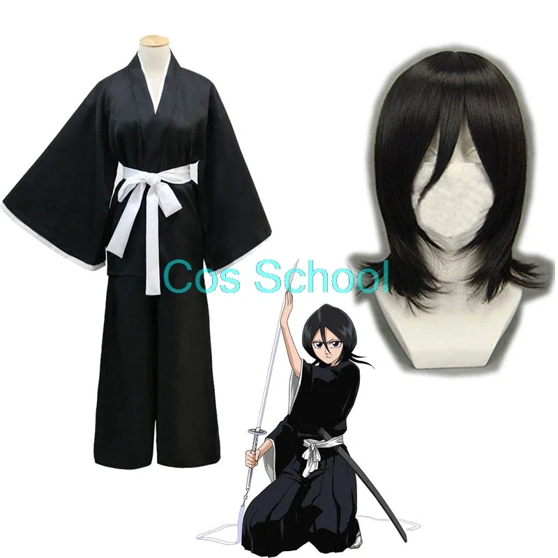 Cos School Bleach Kuchiki Rukia Cosplay Costume Rukia Kuchiki Wigs and Kimono Uniform Sets Die Pa Bleach Costumes NSD318