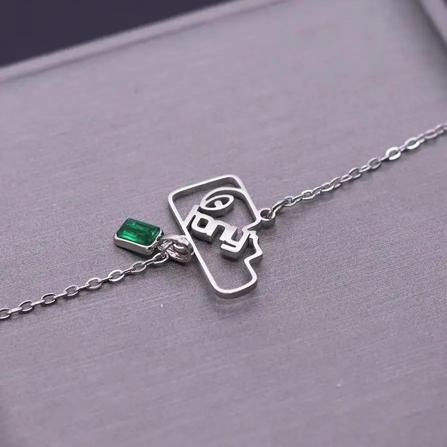 Todorova Face Side Profile Custom Name Bracelet, Silhouette Pendant Chain, Stainless Steel Memorial Jewelry Gift for Couples