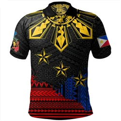 New In Philippines Pattern Polo Shirt Men Women Hawaiian 3D Printed Polynesian T Shirts Casual Loose Button Tees Short Sleeves
