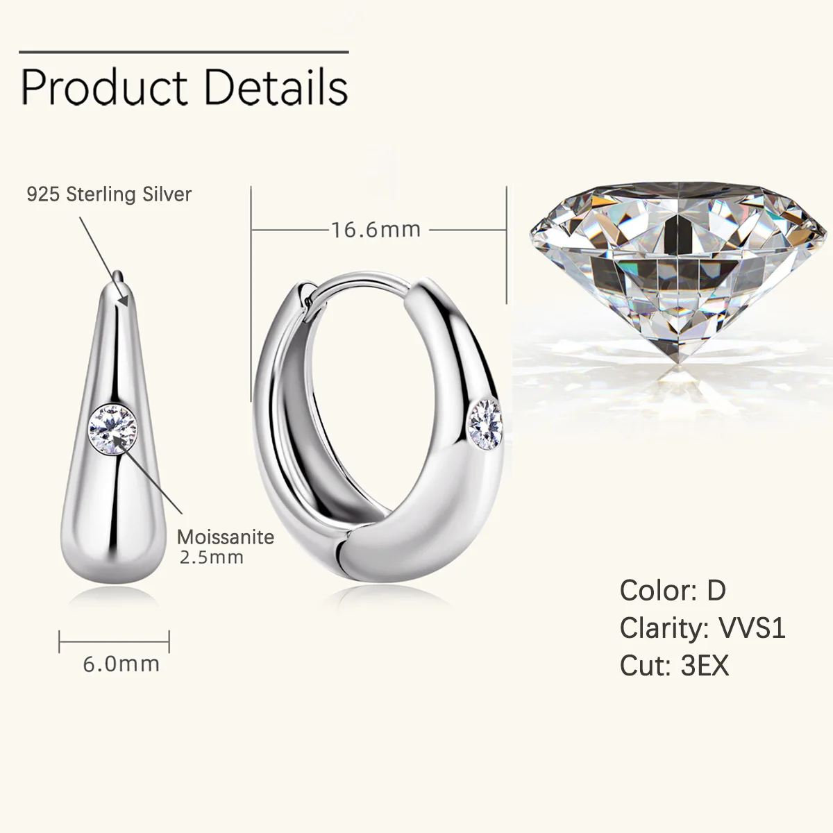 Circle Earrings 925 Silver Moissanite Diamonds Women Party Best Quality Birthday Gift Designer Style Fine Jewelry view 4