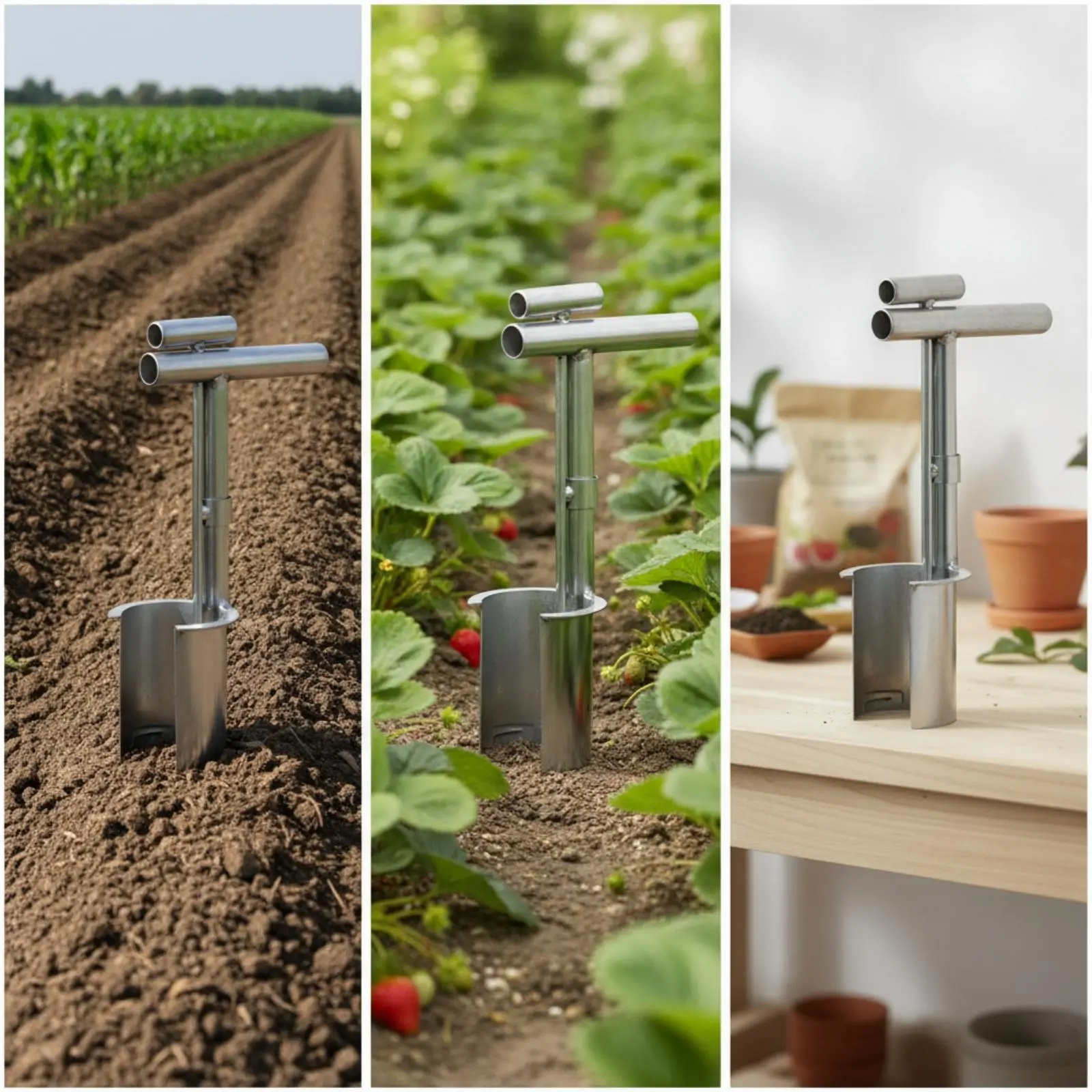 Galvanized Manual Transplanter Handheld Tool with Side Release Cutter for Digging Holes and Moving Plants in Garden