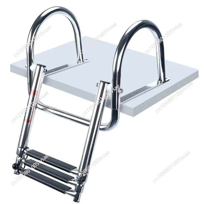 

NEW 3/4-step boat ladder stainless steel boarding telescopic ladder sliding folding swimming launch ladder with step handrail BB