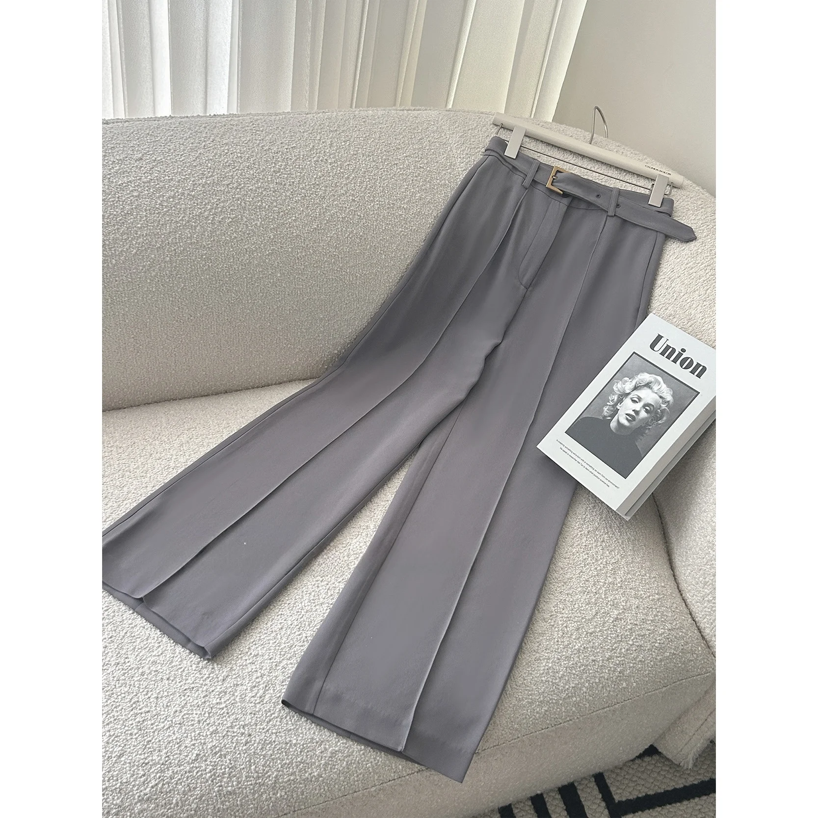 

Женские повседневные брюки Jiaoyang с поясом, прямого кроя, из серии премиум-класса из ацетатной ткани, модные и красивые, широкие брюки