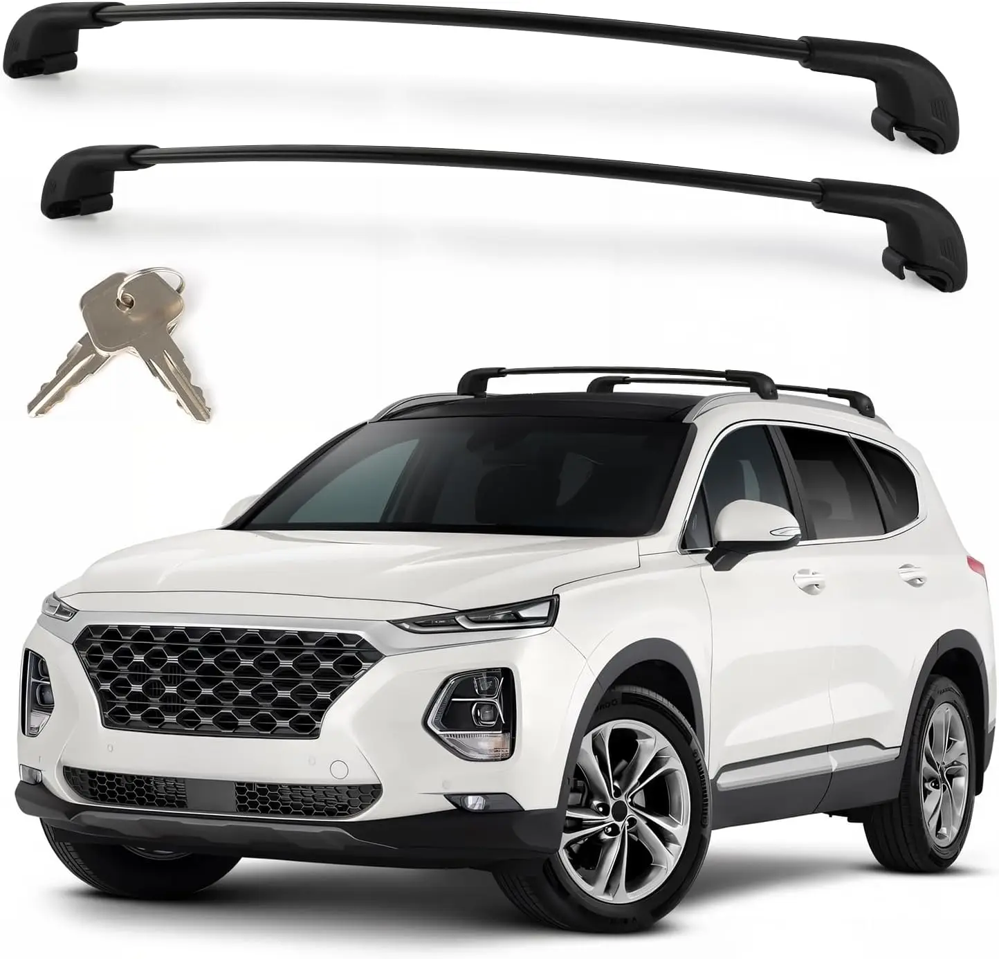 330LBS T-Slot Roof Rack Cross Bars Compatible with Hyundai Santa Fe | 2019-2023, Lockable Aluminum Crossbars, Anti-Theft Rooftop
