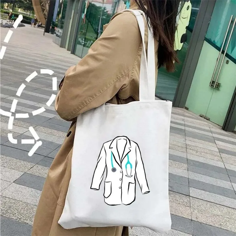 Doctor Nurse Medical Cross Women Tote Bags Stethoscope Female Shoulder Handbag Large Capacity Shopping Bag Canvas Girl Handbags