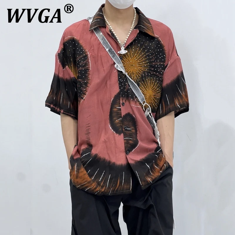 

WVGA Summer New Men Tide Techwear Original Design Printed Fashion Shirts Niche Punk Chic Casual Short Sleeve Shirt Top Ins W7736