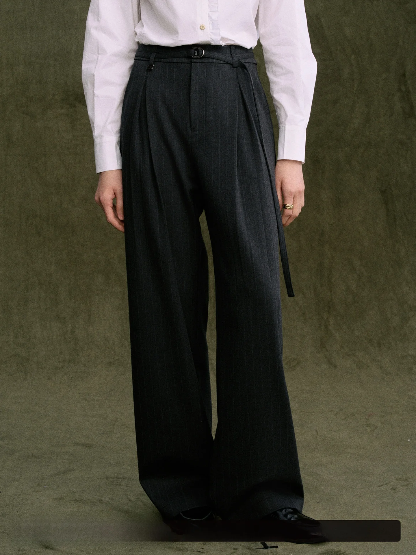 

Jicouture Women's High Waist Straight Leg Suit Pants Autumn Winter Slimming Wool Vertical Stripe Color Woven Casual Tr...