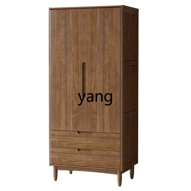 

Lmm all solid wood wardrobe walnut double door wardrobe household bedroom small apartment modern storage