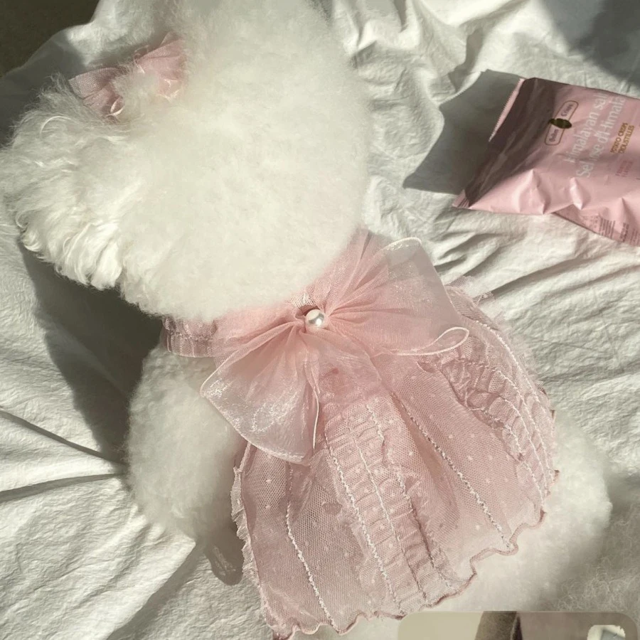 

Bichon Frise Pink Dress Skirt Pet Summer Pretty Dress Teddy Breathable Pullover Maltese Popular Dresses
